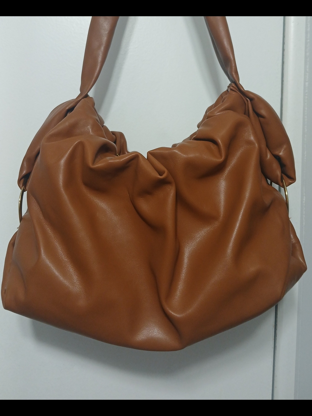 Slouchy Knot-Handle Hobo Bag in Cognac Brown